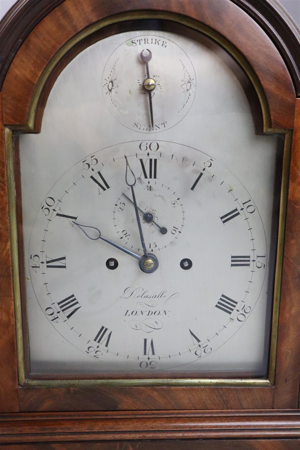 Delasalle of London. A George III mahogany eight day bracket clock, height 16.5 inches